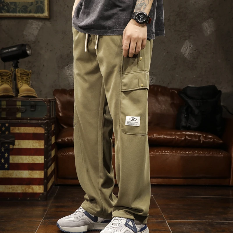 

Комбинезон мужской уличный с большими карманами, стильные свободные брюки с прямыми широкими штанинами в стиле ретро, повседневные штаны, в американском стиле, весна-осень