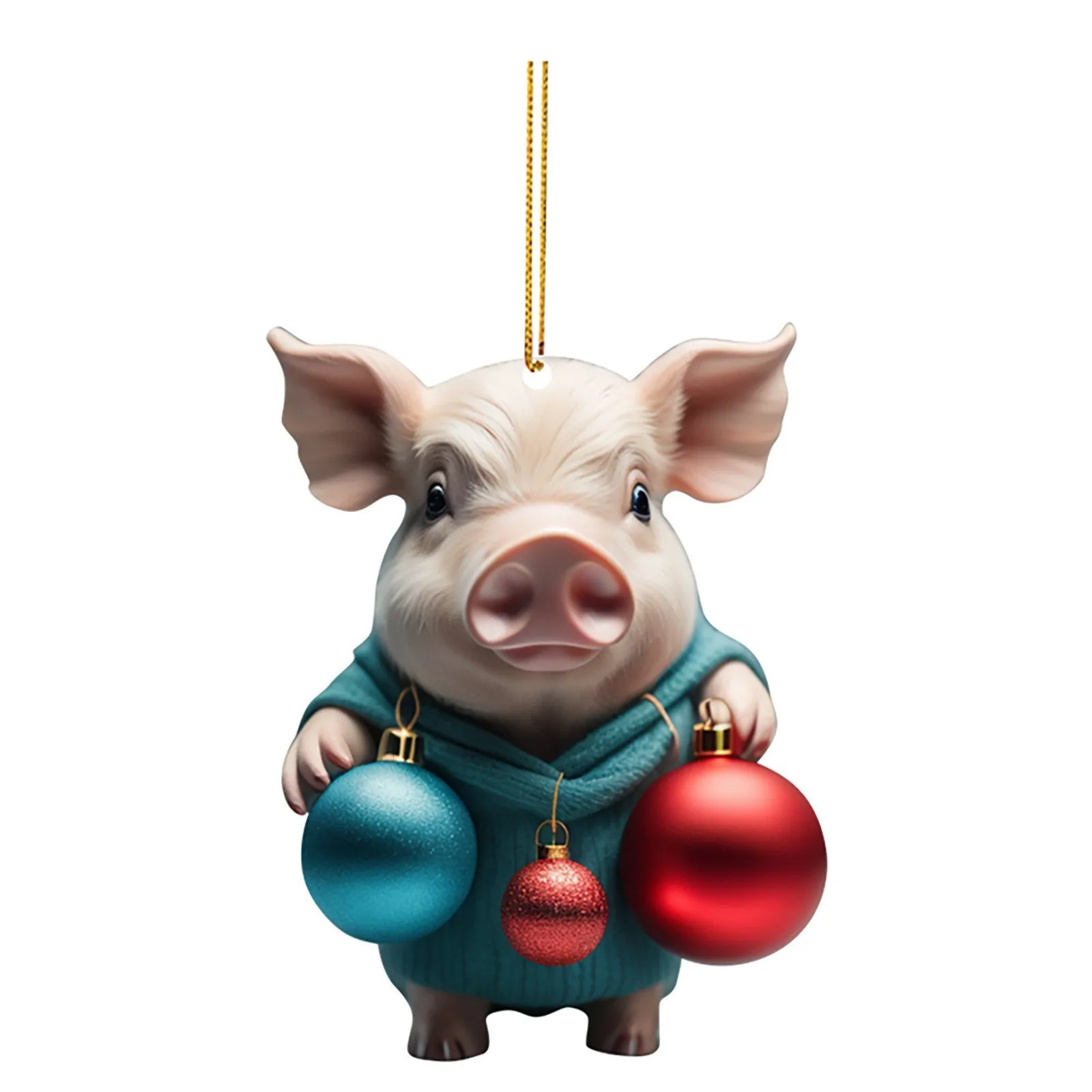 2D Cartoon Christmas Piggy with Xmas Balls Hanging Ornament Pendants Christmas Decorations For Home 2024 Natal Navidad Kids Gift