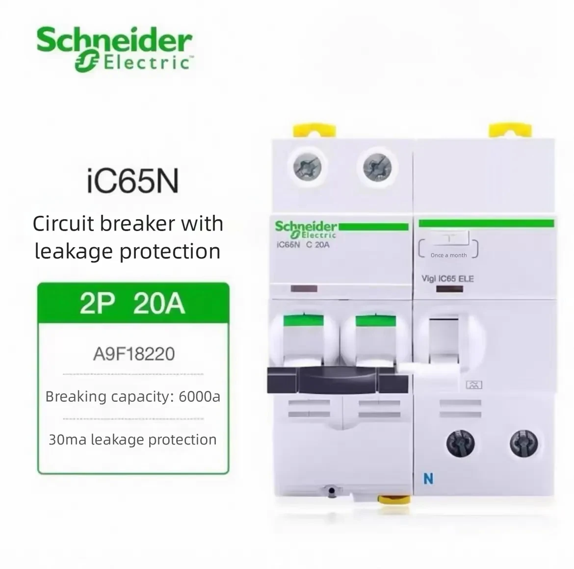 Schneider Electric A9 circuit breaker iC65N 2P 3P 4P 63/80A main ensures safe and efficient power supply with leakage protection