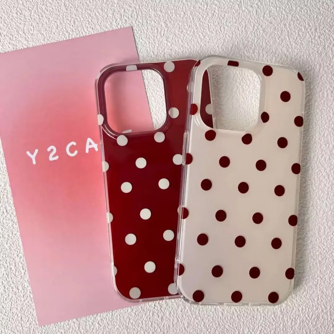 Korean Ins Red Polka Dots Phone Case for Samsung Galaxy S26 S25 S24 S23 S22 S21 FE Ultra Plus 4G 5G Feather Texture Back Cover