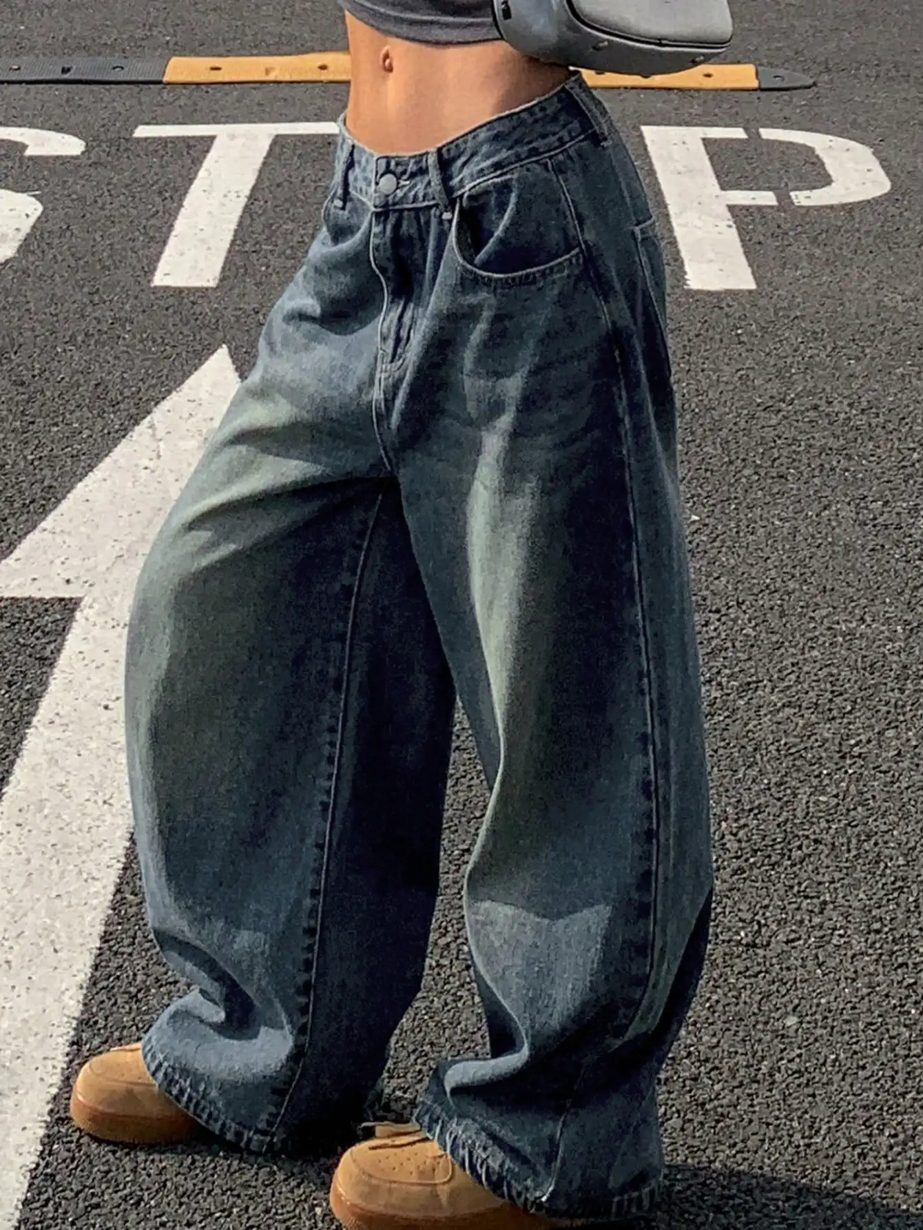 

Винтажные широкие джинсы свободного кроя для женщин, джинсы с высокой талией и эффектом потертости