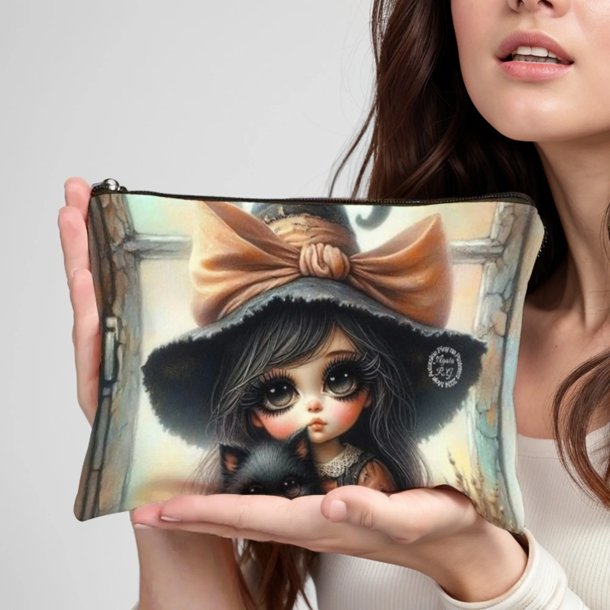 

Bow Dark Witch makeup bag lightweight portable cosmetic case with zipper closure ideal for women Birthday Christmas Gifts