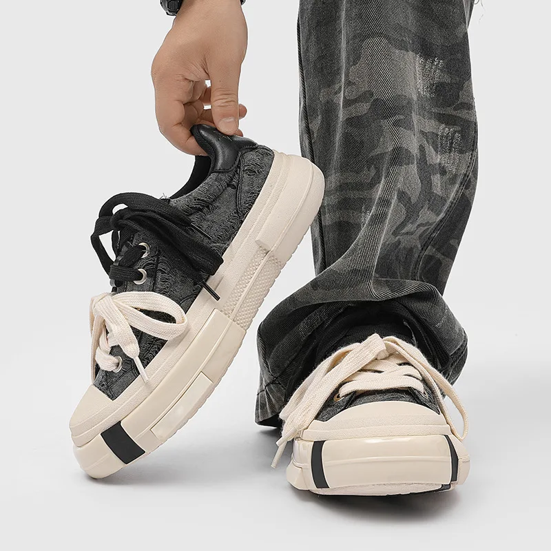 men's Sneaker Large Size Mixed Colors Canvas Sport Unisex Shoe Height Increase Platform Round Head All Match Leisure Trainers