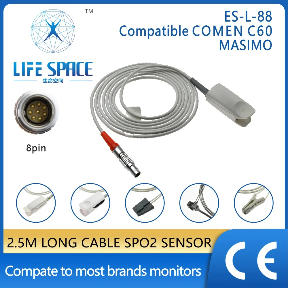 

Китай Comen C60massimo, 8-контактный металлический многоразовый датчик насыщения кислорода Spo2 датчик для взрослых неоната зажим для ушей на палец силиконовый