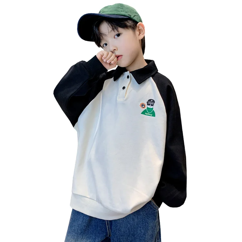 Vintage Style Children Polo Neck Sweatshirt With Collar Kids Boys Spring Autumn Long Sleeve Cotton Polo Shirt For Teens 5-14T