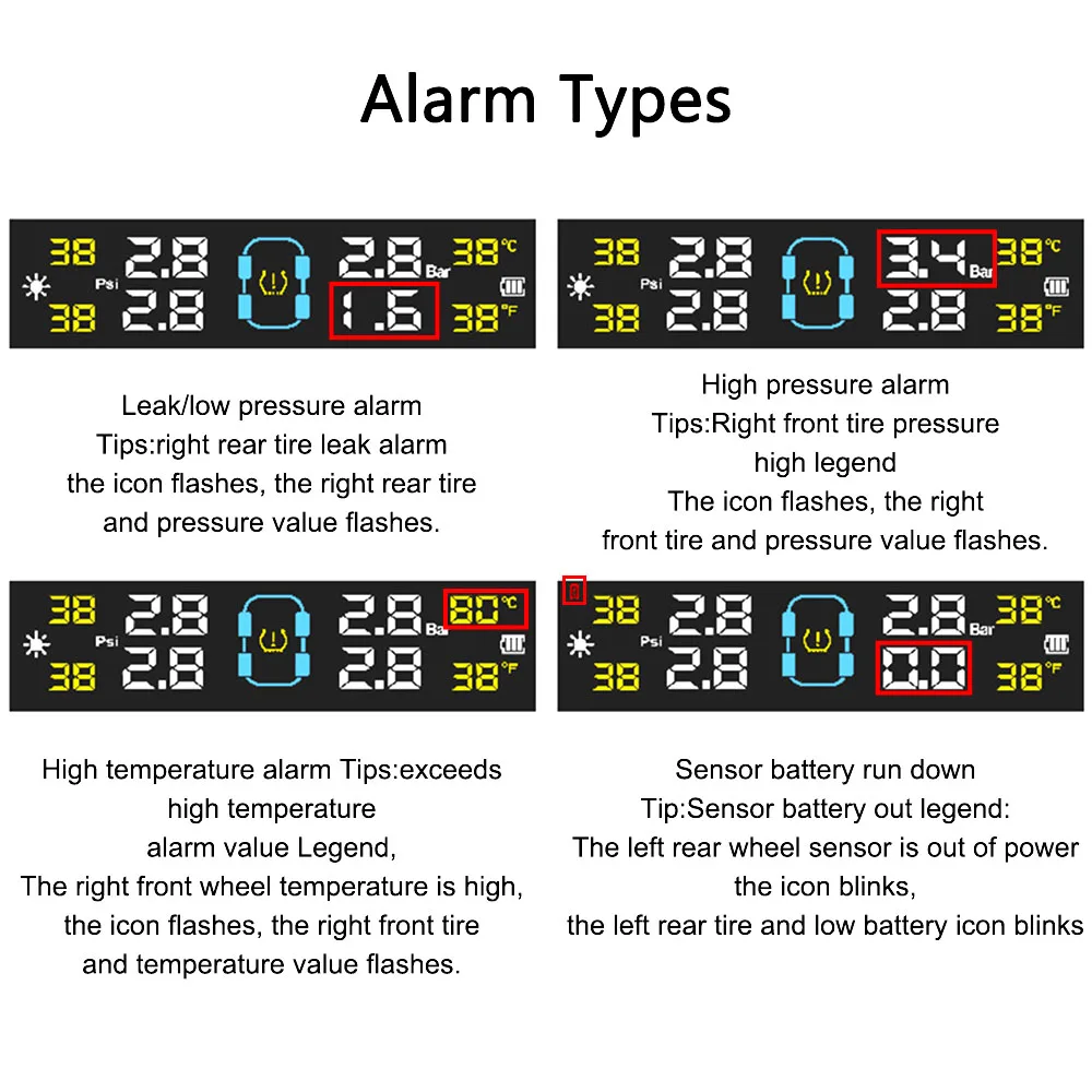 

Car TPMS Digital LCD Display Tire Pressure Monitoring System Solar/USB Powered Auto Security Alarm Systems Cartronics Universal