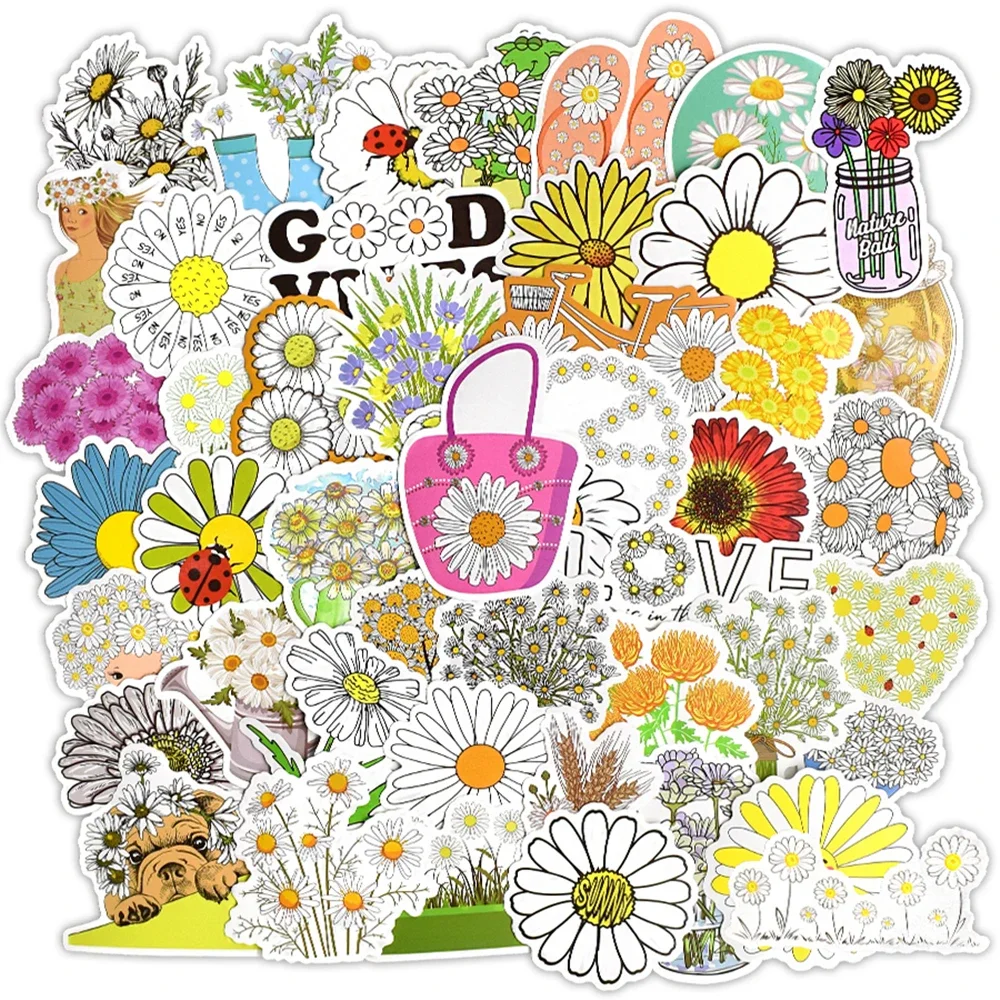 

Sunflower Daisy Decals Stickers 50Pcs Cute Trendy Flowers Stickers for Water Bottle Laptop Scrapbook Computer Phone Guitar Cars