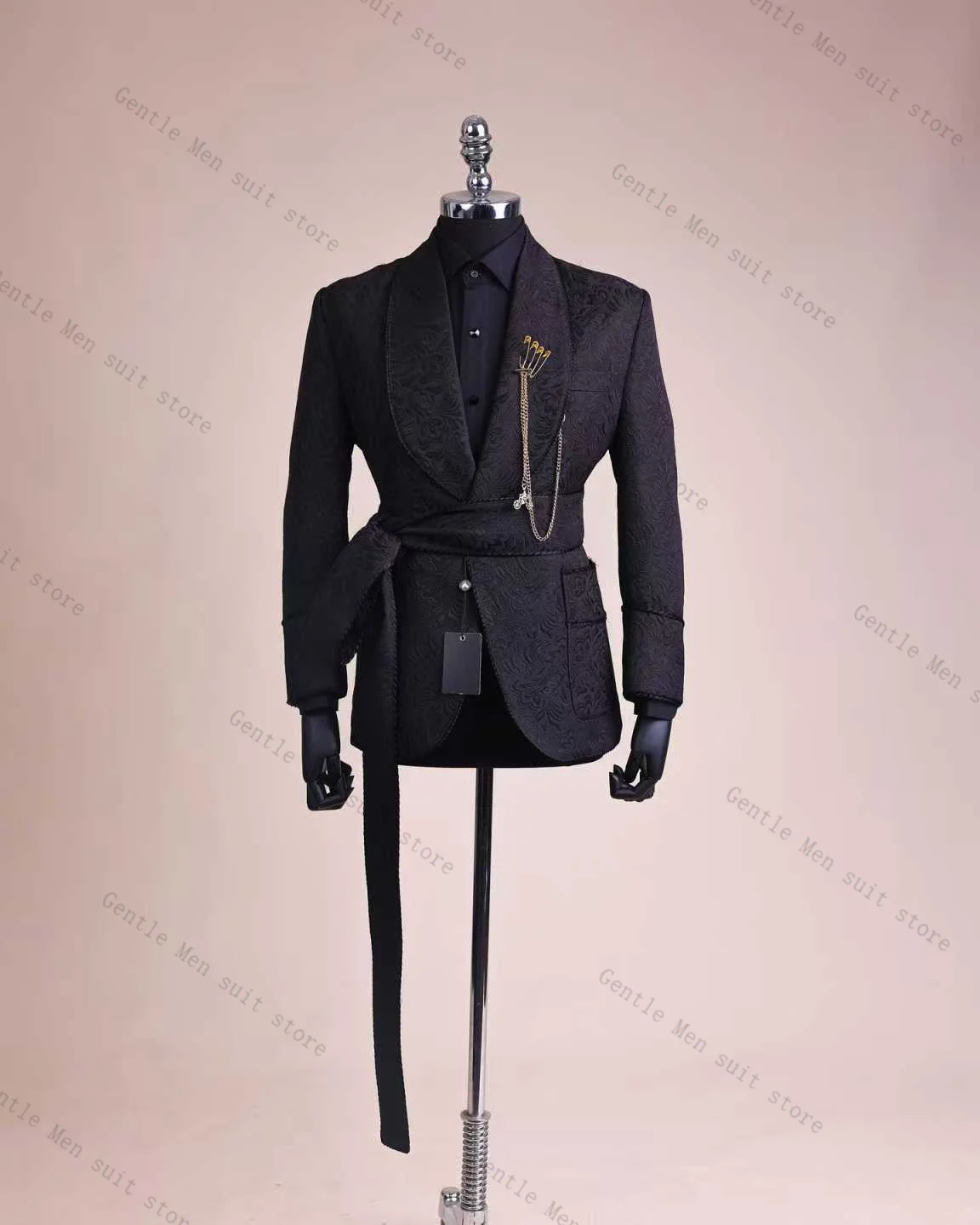

Jacquard Groom Men Suit Set 2 Pcs Blazer+Pants Trousers Belted Autumn Wedding Tuxedos Formal Office Jacket Prom Coat Customized