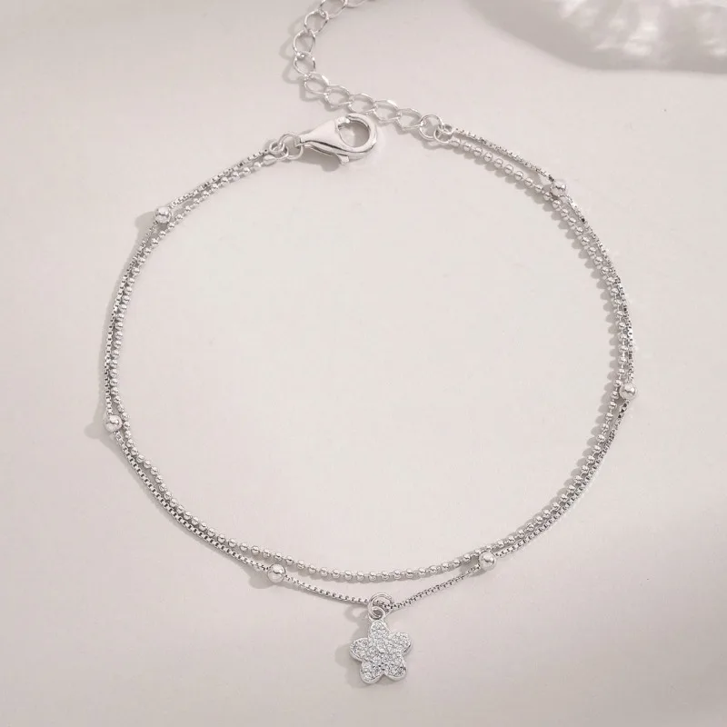 

Простая двухслойная цепочка со звездами, цепочка из бисера, браслет-цепочка S925, серебряный светильник, роскошный темперамент, изысканные ювелирные изделия с цирконом