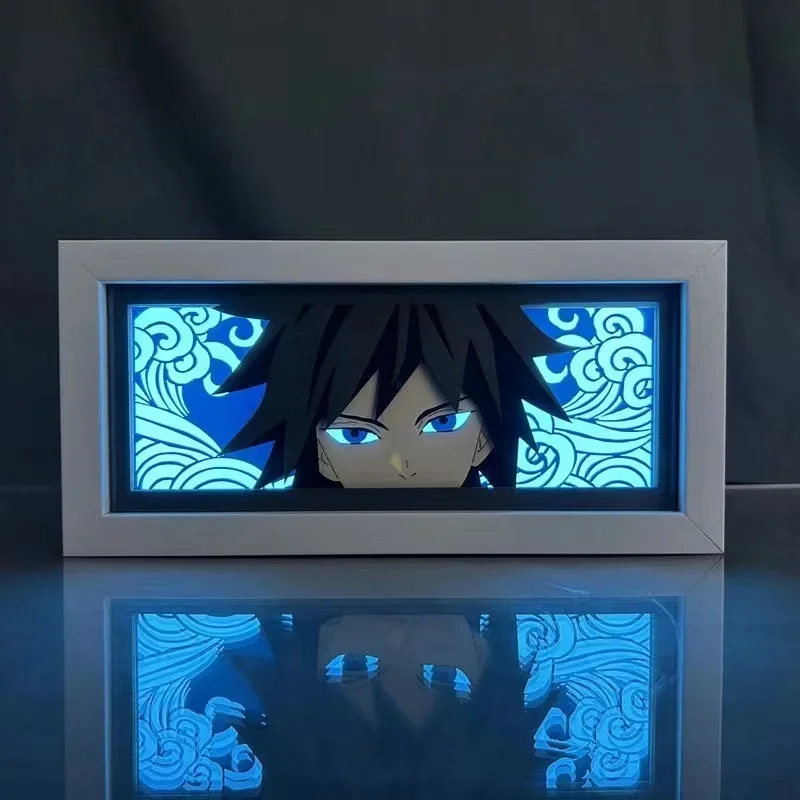 Demon Slayer Kimetsu No Yaiba Paper Cut Shadow Box for Home Decoration Manga Table Desk Lamp Anime Light Box Birthday Gift