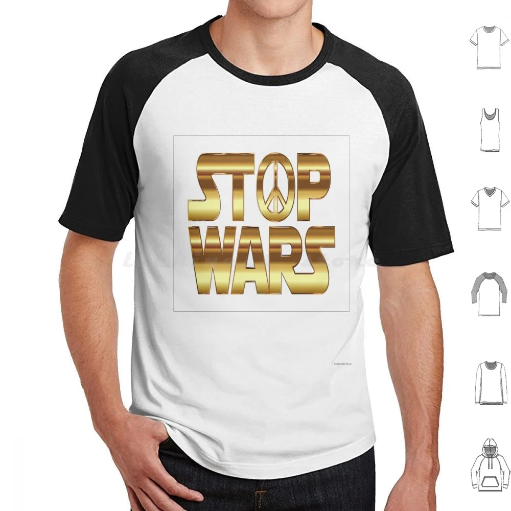 Stop Wars In Gold Lettering With Peace Sign!! Make Peace Not War T Shirt Big Size 100% Cotton Stop Wars Peace Stop Wars In Gold