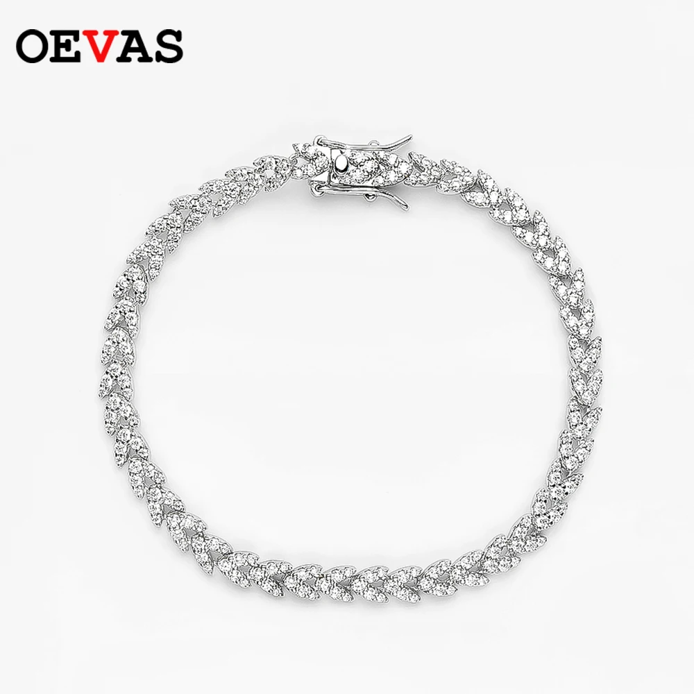 OEVAS 100% 925 Sterling Silver Sparkling High Carbon Diamond Wheat Ears Bracelet For Women Engagement Wedding Party Fine Jewelry