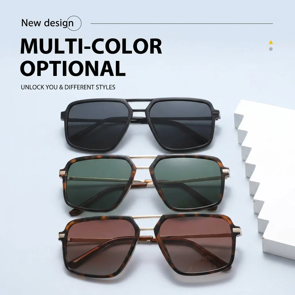 Uv Blocking Sunglasses  Square Sunglasses Retro Metal Shades Multicolor Double Bridge Sunglasses For Driving Hanging Out
