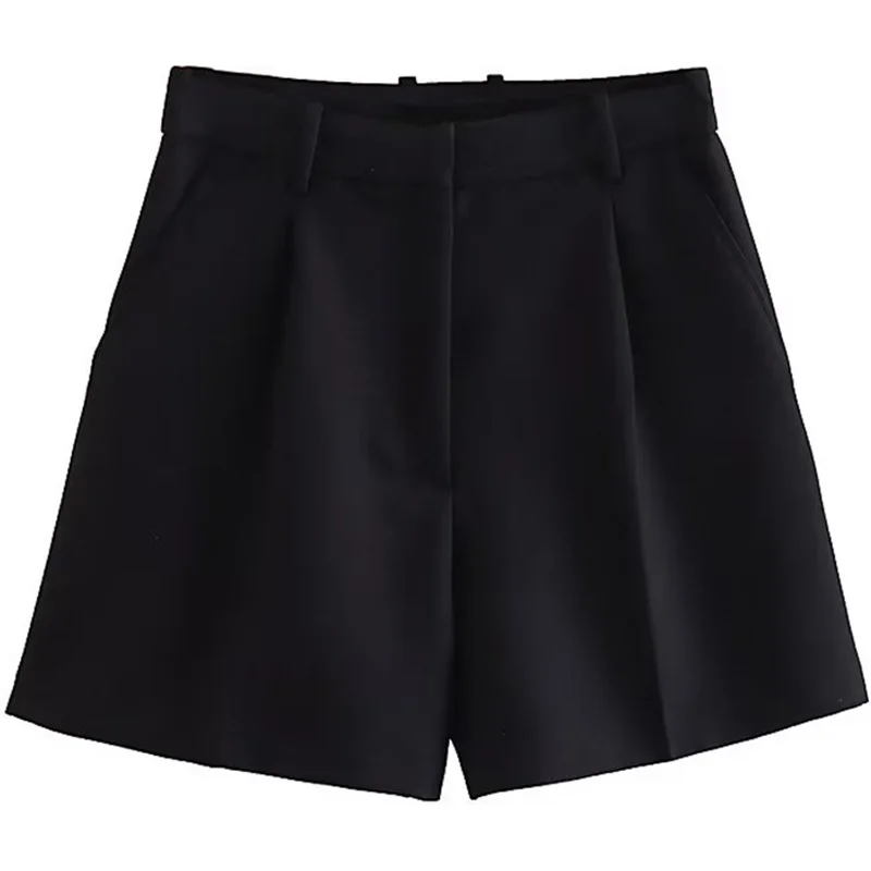 YUEYANG Women Fashion White Pleated Front Zipper Shorts Vintage High Waist Female Chic Lady Shorts