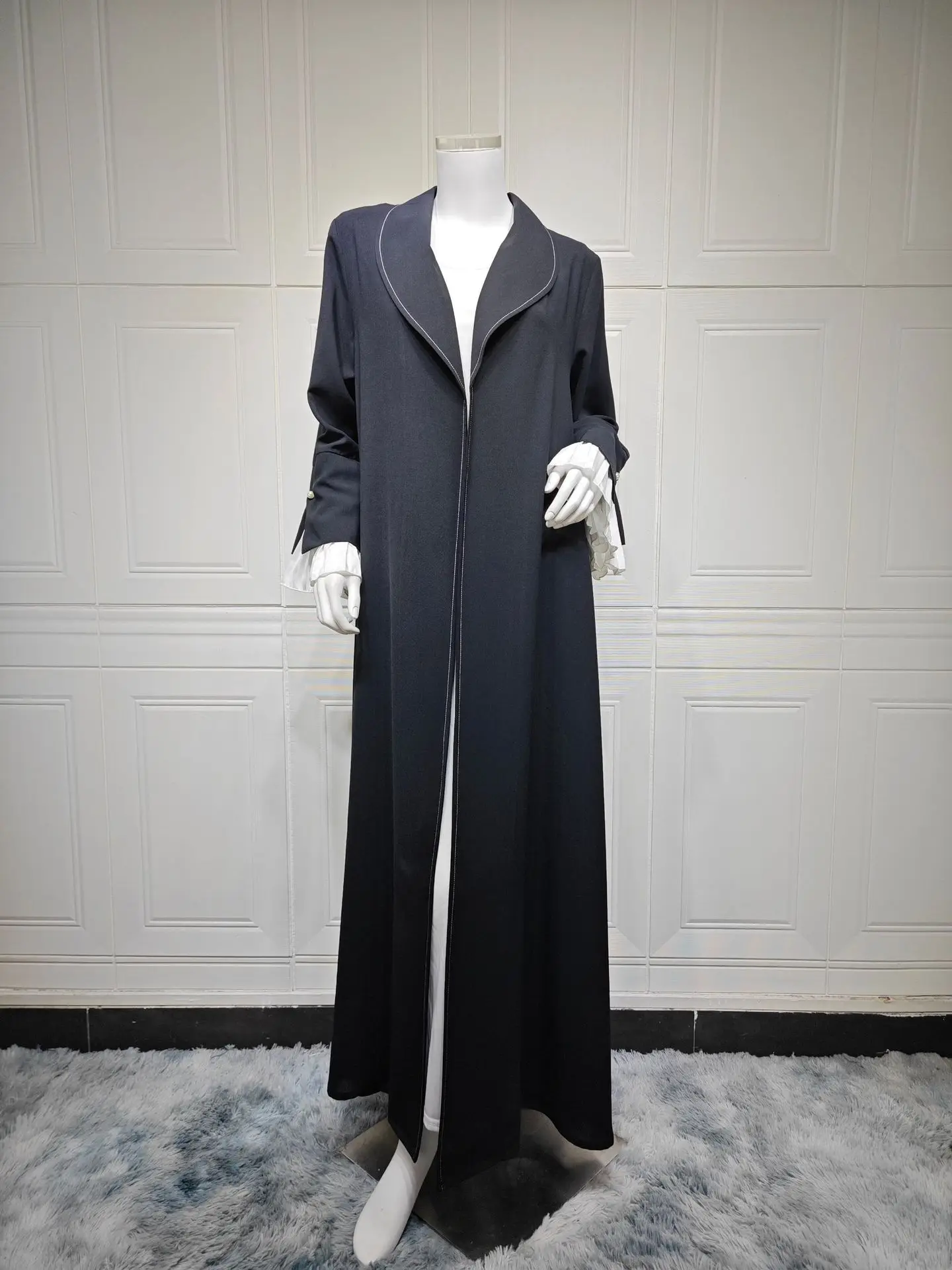 Modesto verão casual médio oriente feminino plissado artesanato jaqueta manga fenda poliéster abaya