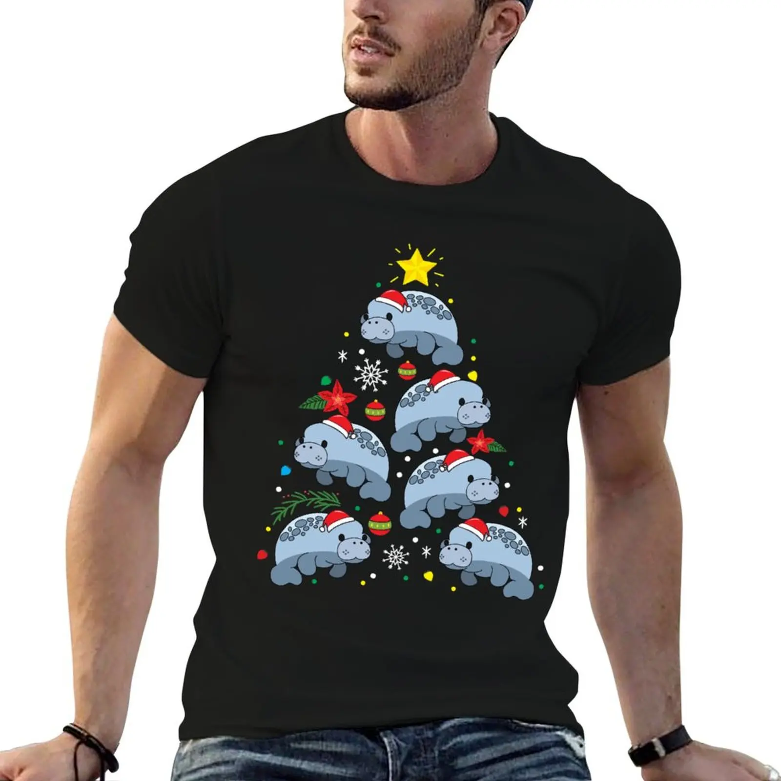 Manatee Christmas Ornament Tree T-Shirt Halloween Casual T-Shirt