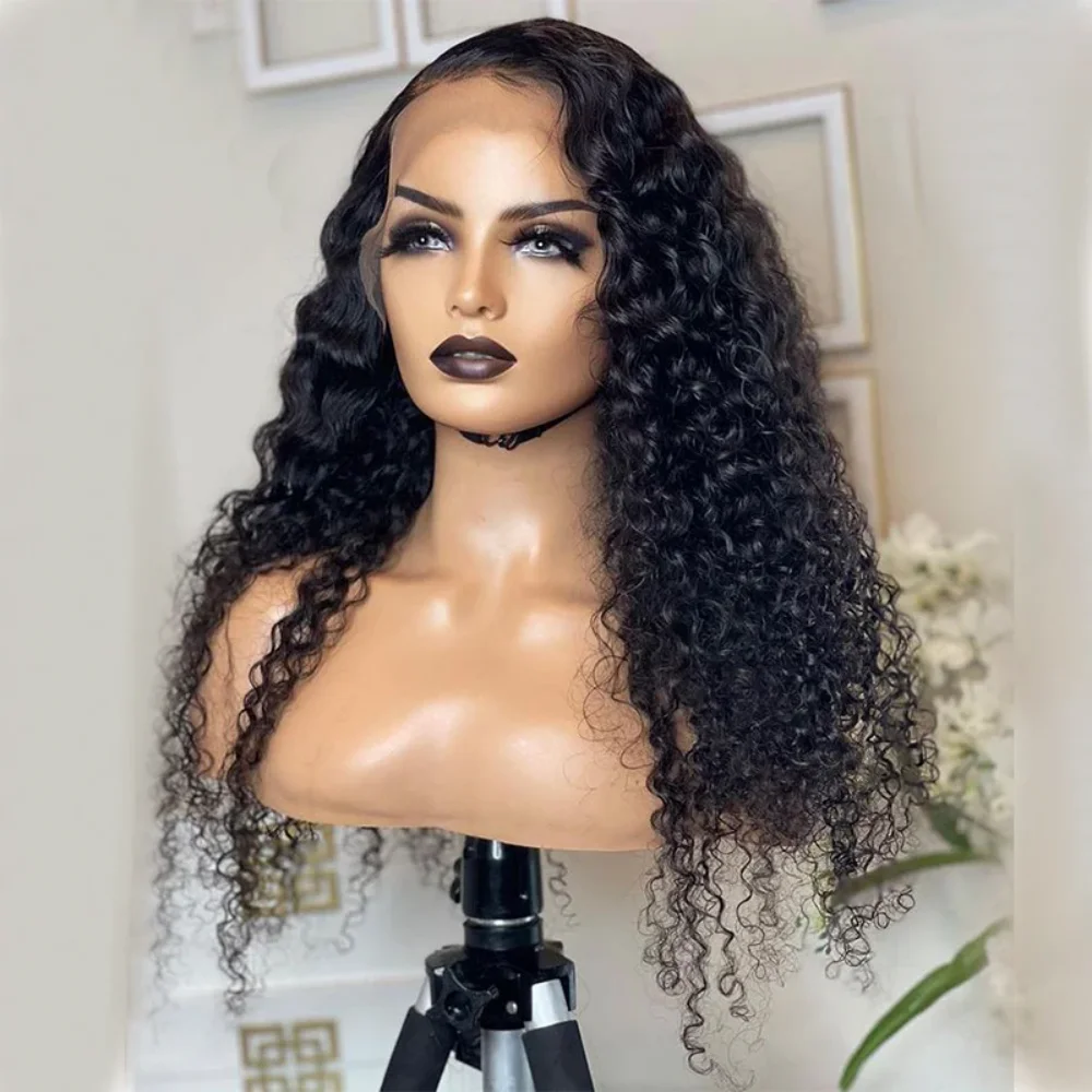 

Черные кудрявые парики с кружевной передней частью, 26 дюймов, 180% плотность, для женщин, с детской прядью, из синтетического термостойкого волокна, для повседневной носки