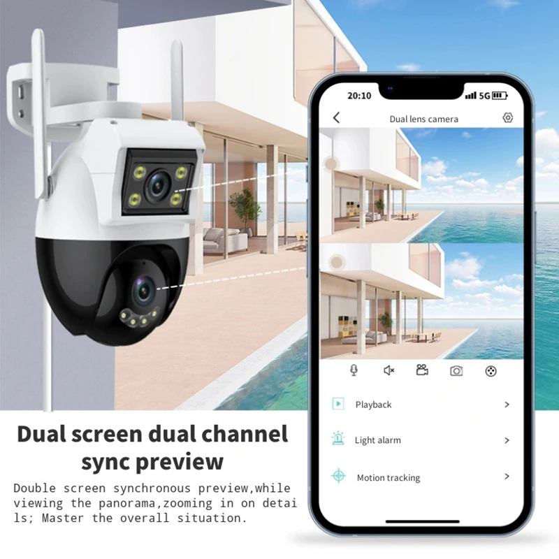 2K Умная домашняя Wi-Fi камера 4MP Открытый двойной объектив Беспроводная полноцветная беспроводная PTZ IP-купольная камера видеонаблюдения Камера безопасности