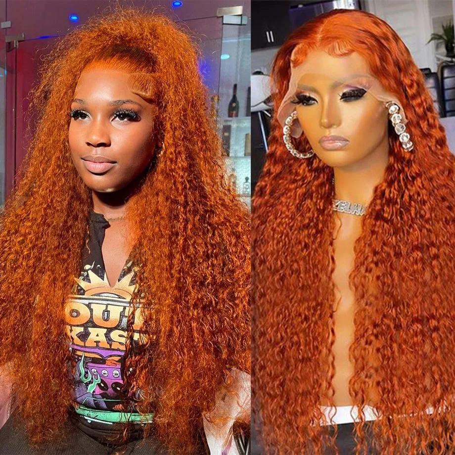 13x6 Ginger Deep Wave Lace Frontal Wig Human Hair Brazilian Ginger Orange Color 13x4 Curly Lace Front Human Hair Wigs For Women