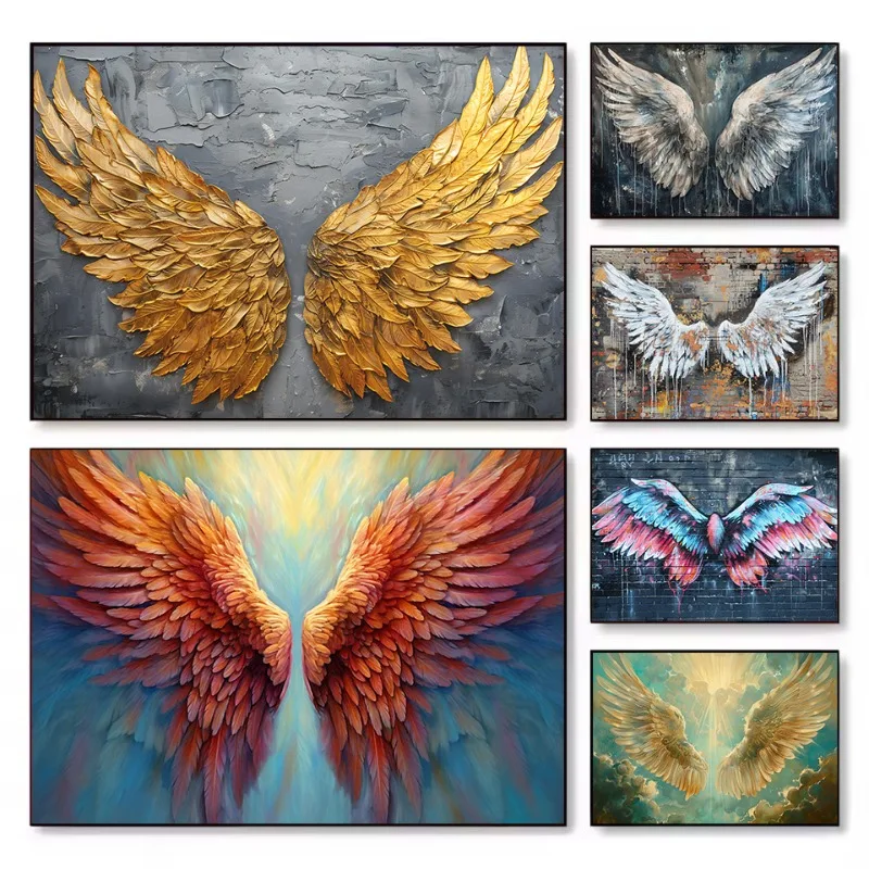 (No frame)Graffiti Abstract Angel Wings Street Style Feather Wings Aesthetic Poster Canvas Painting Wall Art Pictures Home In