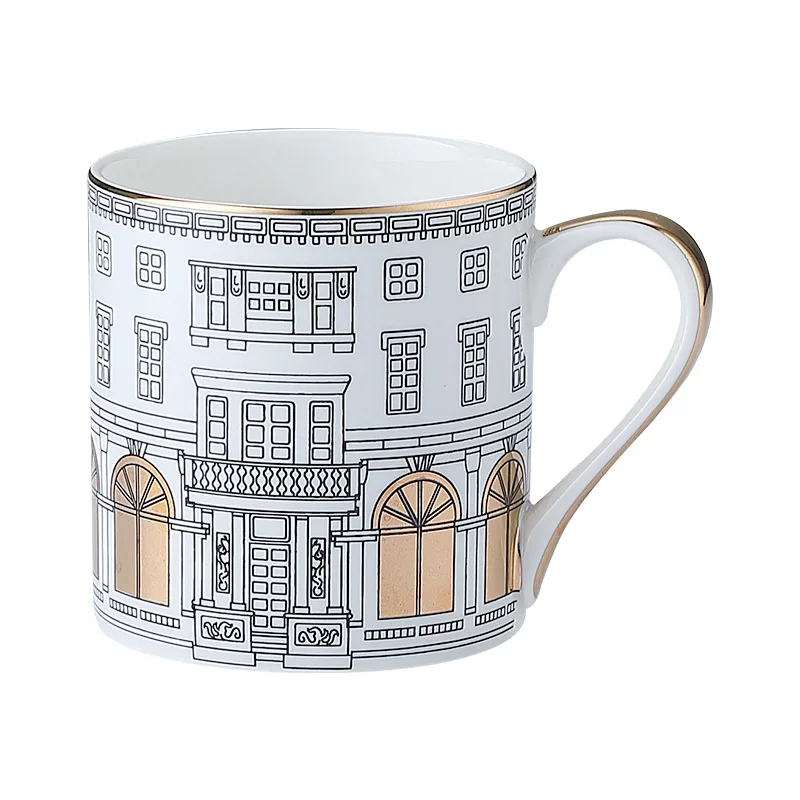 Tasse à café de luxe, design européen peint à l'or, tasses et soucoupes en céramique, assiette à dessert pour la cuisine, cadeau élégant pour le thé de l'après-midi