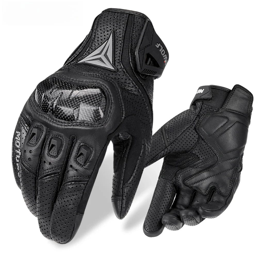 Four Seasons Motorbike Gloves Motorcycle Leather Gloves Carbon Fibre Waterproof Touch Screen Non-slip  Perforated Ventilate