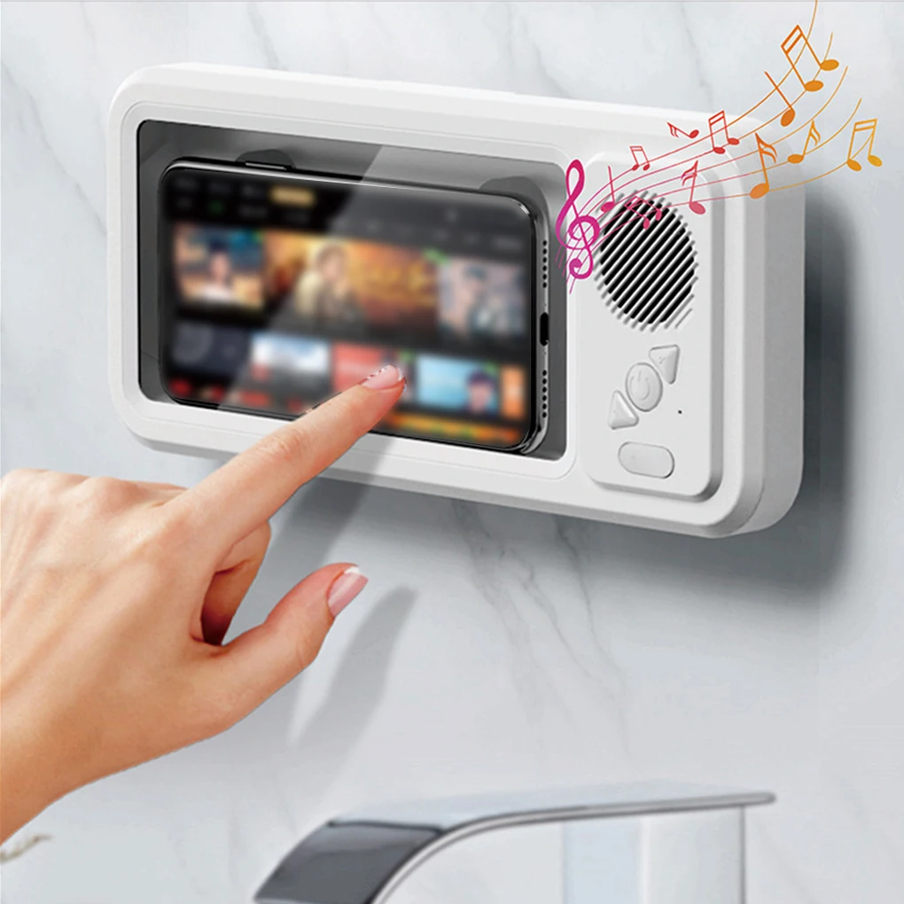 Shower Phone Holder Bathroom Waterproof Box Bluetooth Speaker Audio Bath TV Mobile Phone Stand 360° Rotation Touch Screen