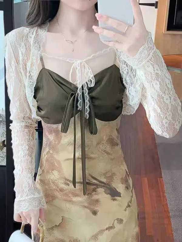 سترة نسائية صيفية جديدة من الدانتيل الأبيض ort Svel بحزام كتف Dr Outer awl طويلة Sve