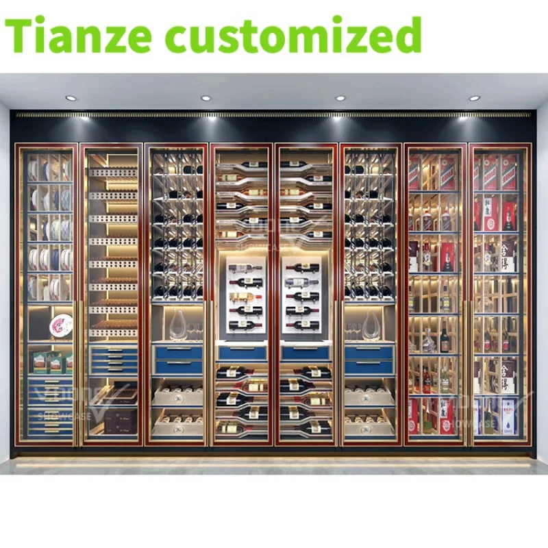 

Customized-Commercial stainless steel wine cabinet whiskey thermostat bar counter wine cellar rack refrigerator cooler liquor di