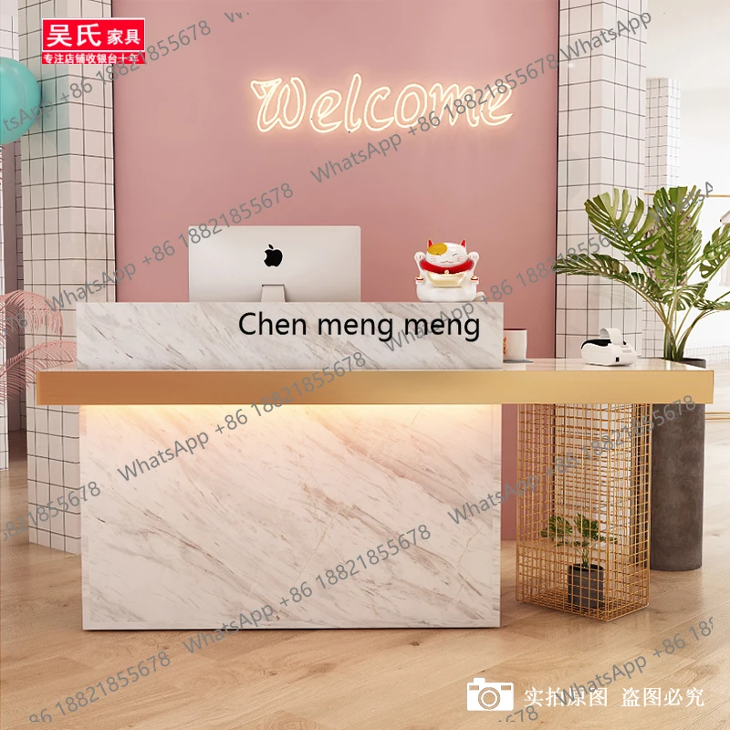 Página de caja Salón de belleza de lujo, pequeño y moderno, sencillo, ligero, mostrador de Bar, recepción de empresa, mostrador de tienda de ropa