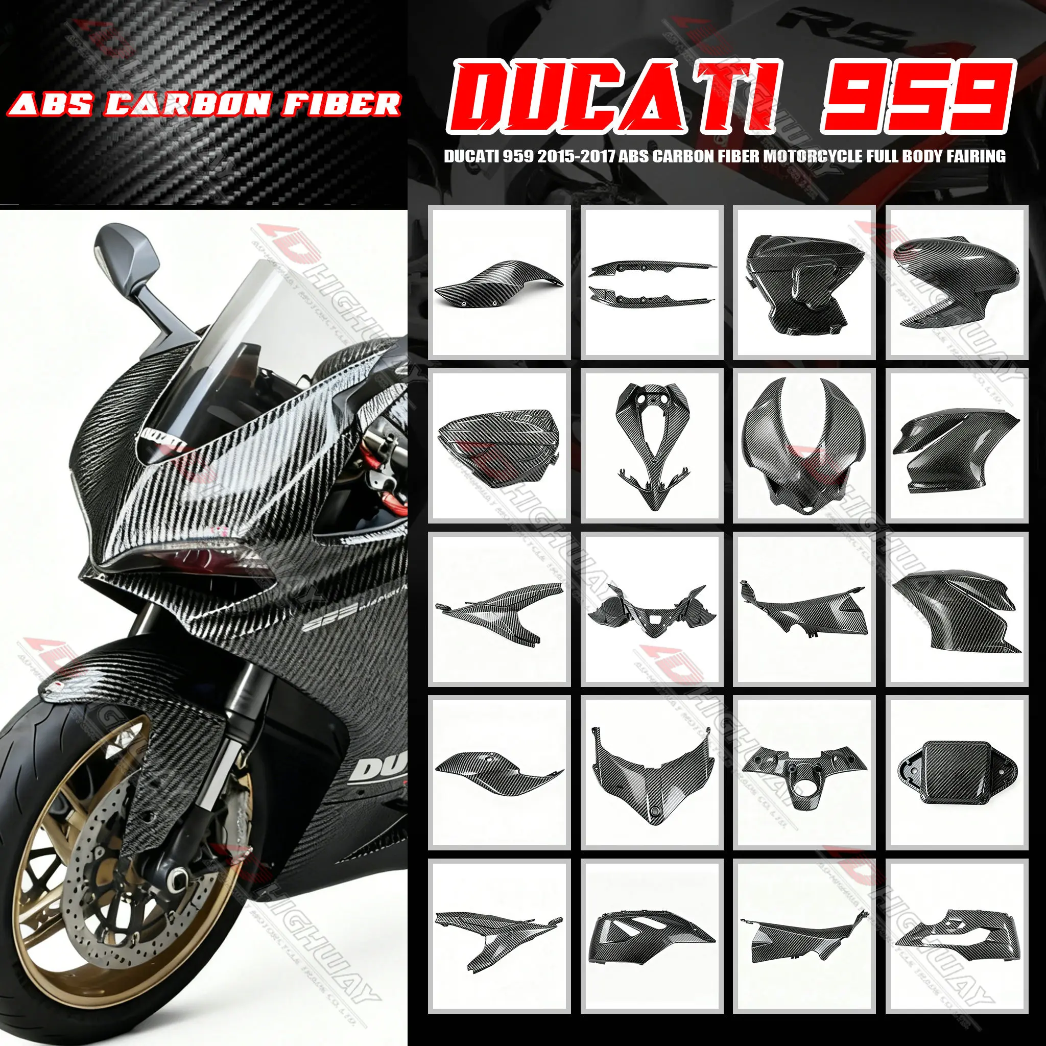 

ABS Carbon Fiber Pattern Faring Kits For DUCATI 959 2015 2016 2017 Fender Frame Cover Trim Fuel Tank Motorcycle Accessories