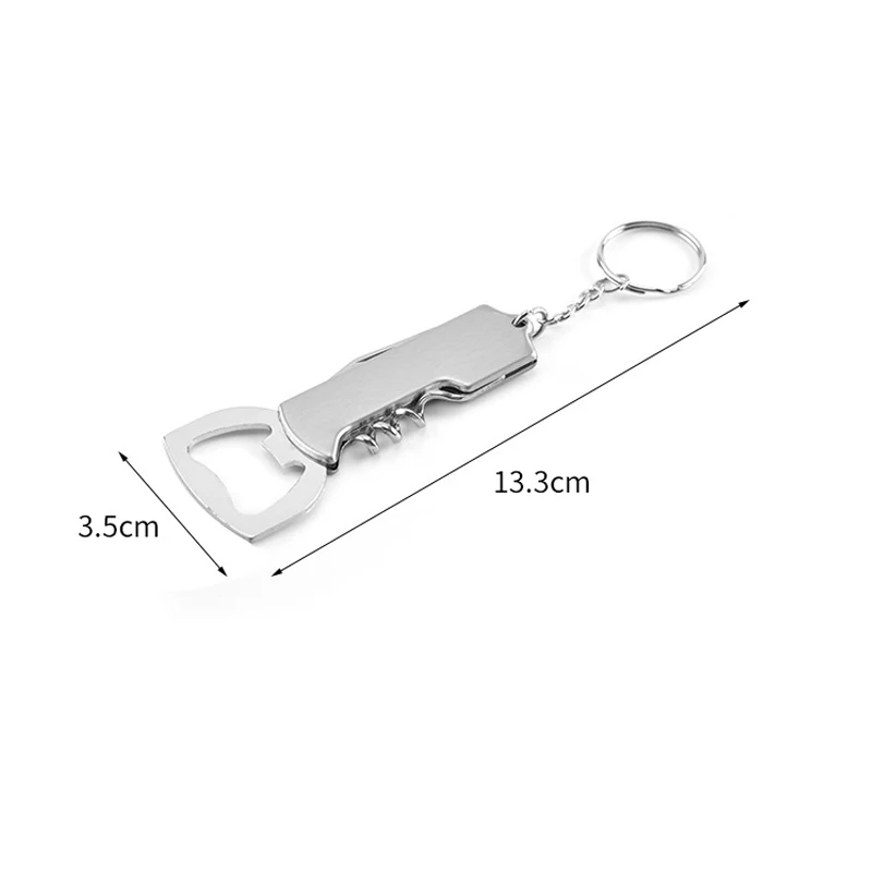 Portable Stainless Steel Corkscrew Wine Opener with Keychain, Multifunctional Beer Bottle Opener, Knife, Gift for Mens