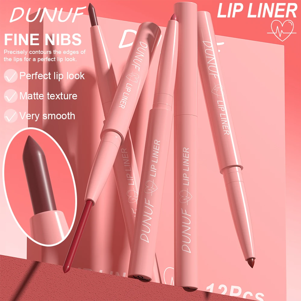 DUNUF 12pcs Lip Liner Pencil Set Nude Brown Matte Lipliner Lipstick Waterproof Long Lasting Lip Tint Cosmetics Makeup For Lips