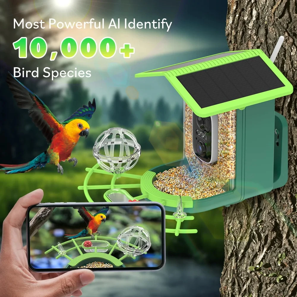 Smart Bird Feeder Camera 4MP Solar Powered Bird Watching Camera Wireless WiFi 2.4G&5G Bird Video Capture with Solar Panel