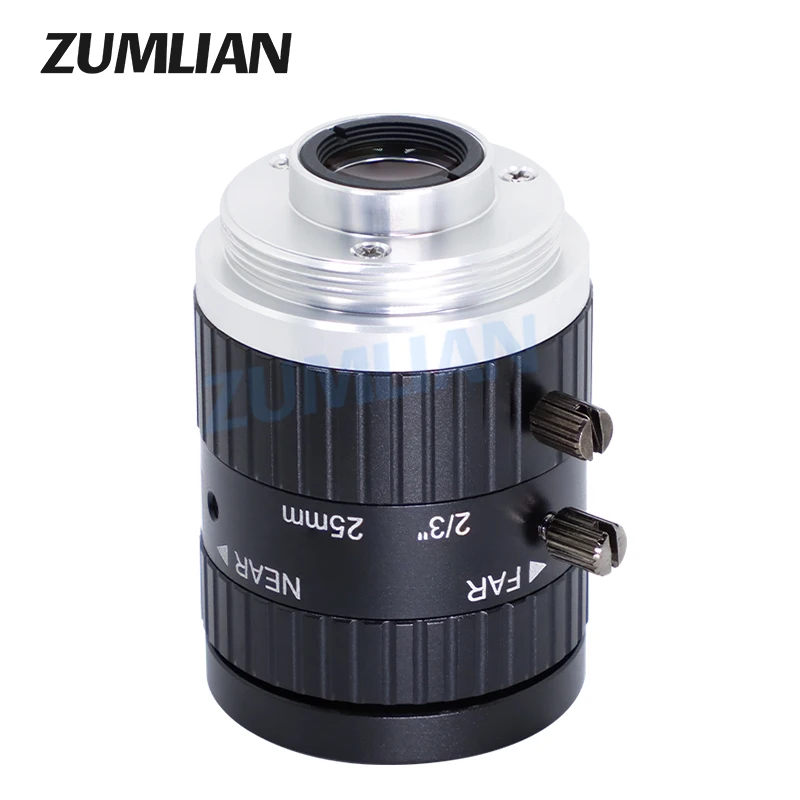 ZUMLIAN 25 مللي متر طول بؤري ثابت 6MP تشويه منخفض 2/3 بوصة C-Mount دليل القزحية F2.8 FA عدسة آلة رؤية كاميرا تلفزيونات الدوائر المغلقة Lente