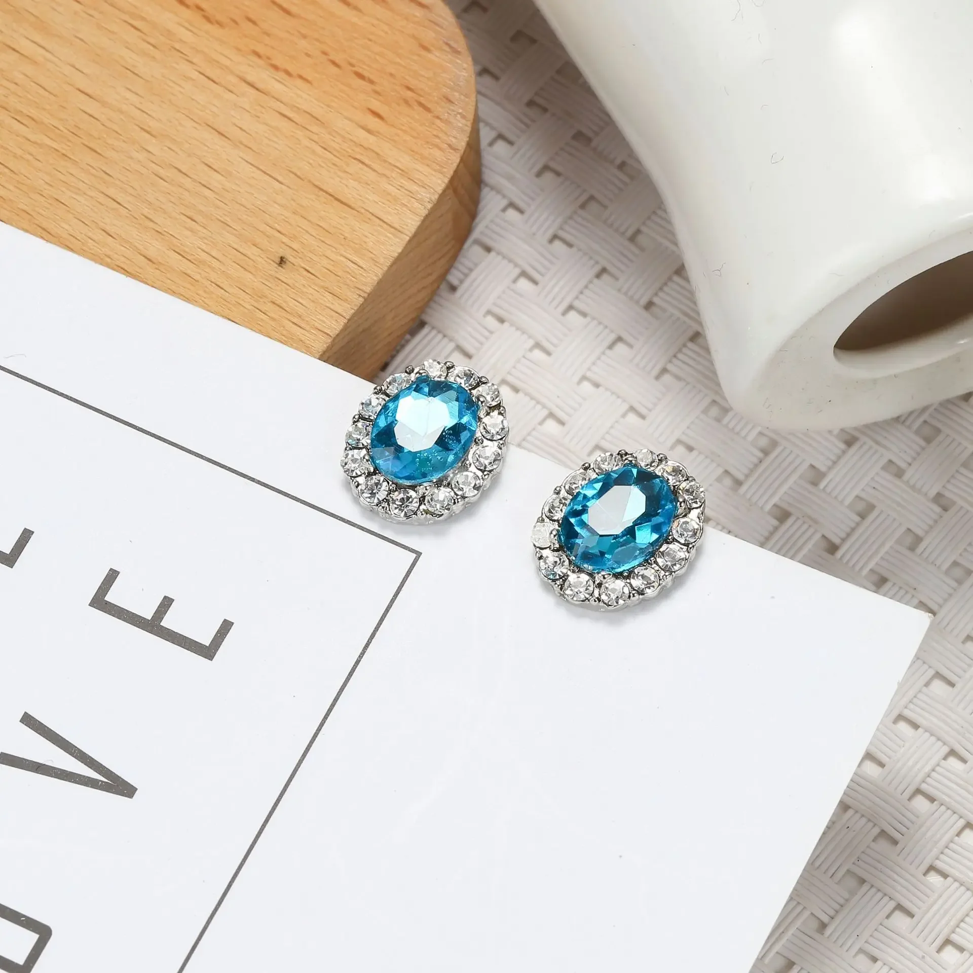 Classic Female Earrings 925 Sterling Silver Crystal Ocean Blue Waterdrop Full Zircon Earrings for Women Gift Statement Bijoux