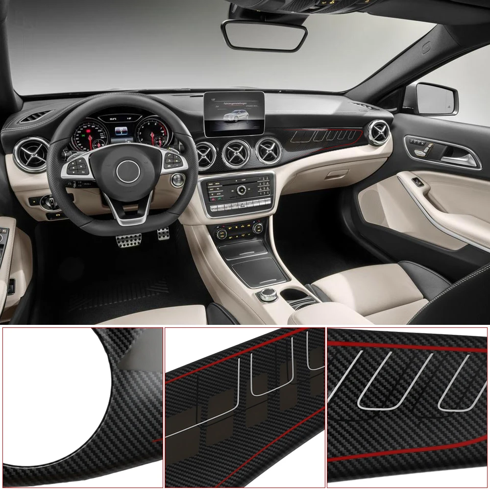 Carbon Fiber Dashboard Center Console Air Condition Panel Decoration For Mercedes Benz GLA CLA Class 2013-2017 Outlet Cover Trim