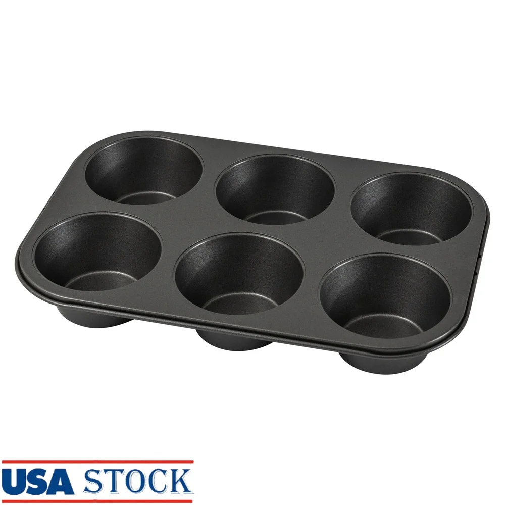 Sartén para muffins gigante de 6 tazas, utensilios antiadherentes para hornear, bandeja para muffins duradera de acero al carbono, fácil liberación, apto para lavavajillas, Muffins perfectos para Brownies