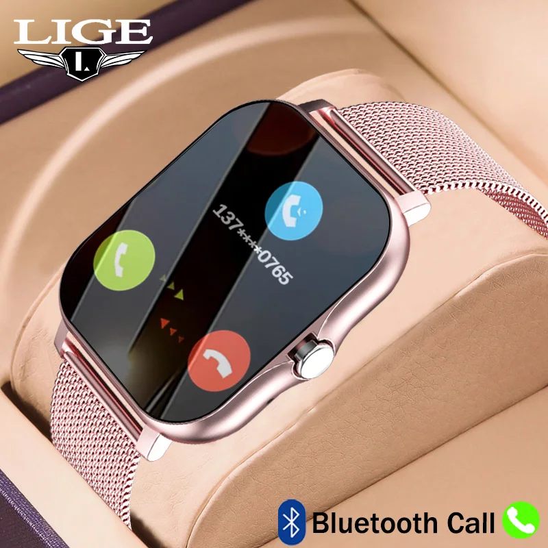 LIGE Ladies Smart Watch Bluetooth Call Blood Pressure Monitor Custom Watch Face Woman Smartwatch Waterproof For Lady Wife's Gift