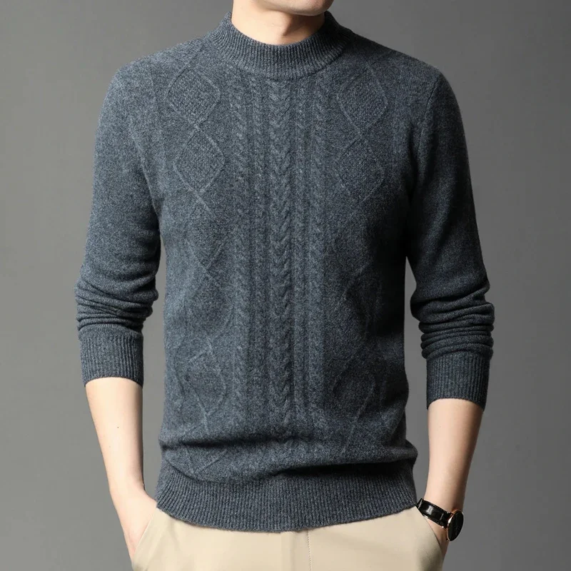 Fashion New Men's Casual Slim Fit Sweater Bottoming Shirt round Neck Pullover Autumn and Winter Woolen Knitwear