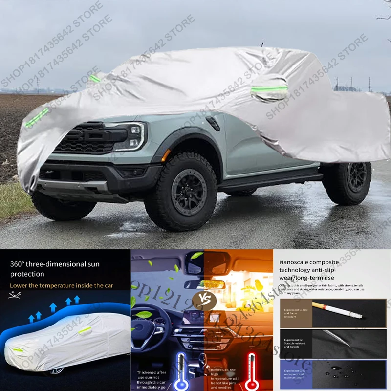 Volledige autohoes compatibel met Ford Ranger Raptor 2023-2025, all-weather bescherming tegen zon, regen, UV, stof, voor buiten en binnen.