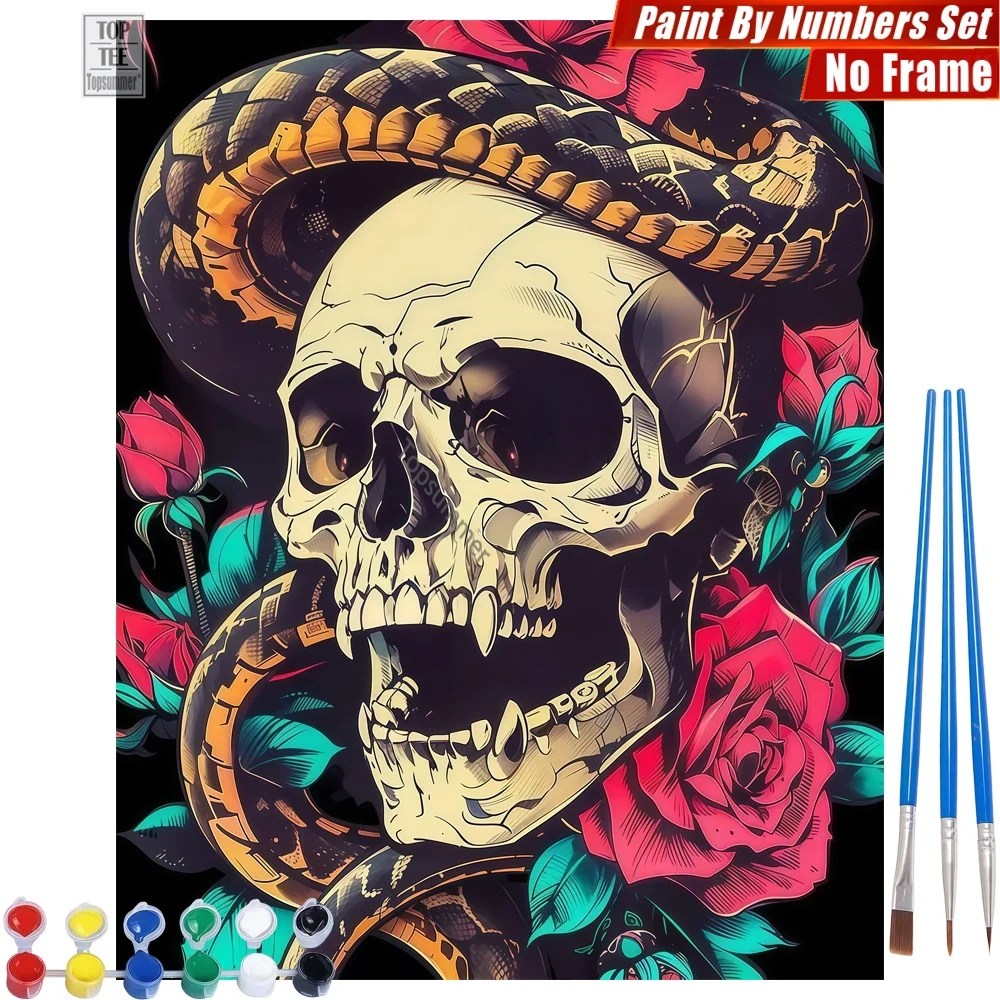 

Decorative Snake Skull DIY Paints By Numbers Kit - Skull Roses Folk Home Decor Easter Gift For Colleague