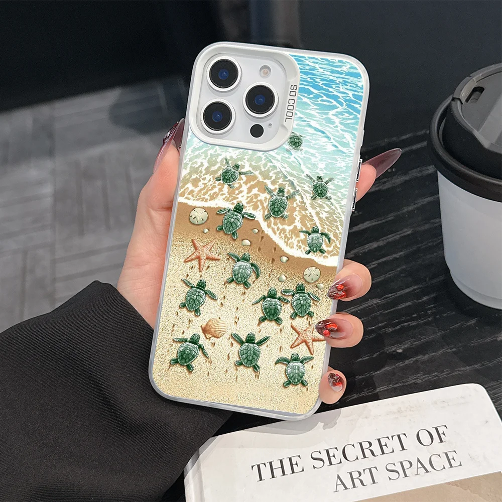 

Sea turtles on the beach phone case for iPhone 16 15 14 13 12 11 Pro/ Max/Plus shock-proof rear cover anti-fingerprint