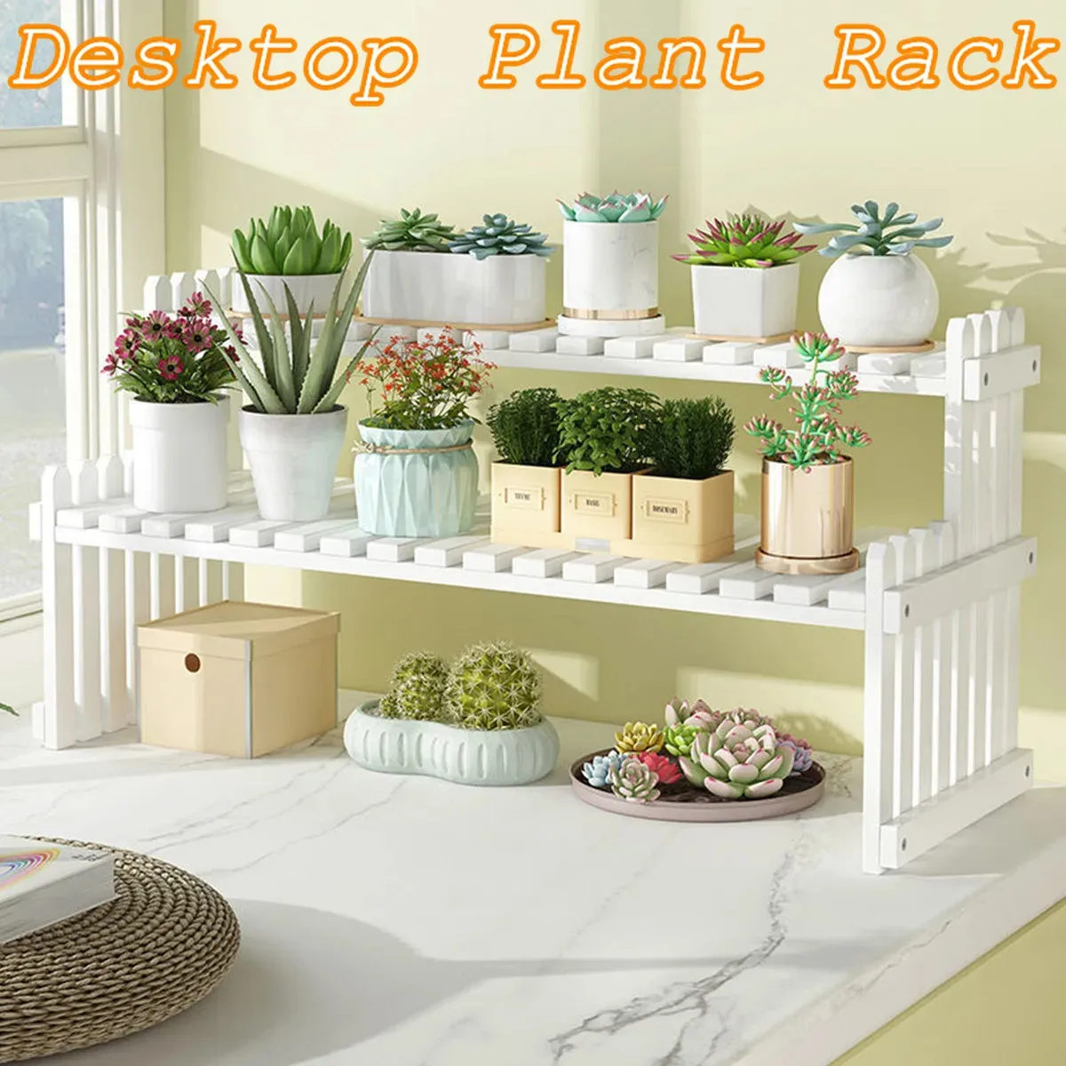 2 - Tier Decorative Natural Bamboo Flower Pot Plant Display Stand  Shelf,Wood Desktop Bookshelf Rack Riser with 2 Slatted Shelves - AliExpress  1503