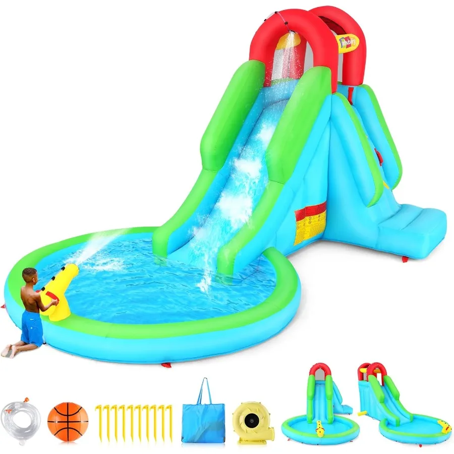 야외용 에어 슬라이드, 송풍기 포함, 야외용 물놀이 슬라이드 - 스플래시 풀 워터슬라이드