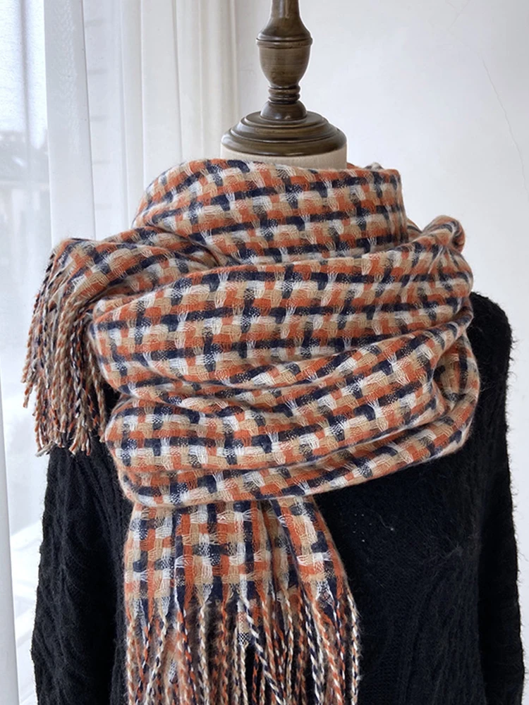 New Vintage Scarf Headscarf Winter Women Ladies Men Preppy Plaid Tassel Scarve Warm Pashmina Mujer Femme Male Foulard Wrap Shawl