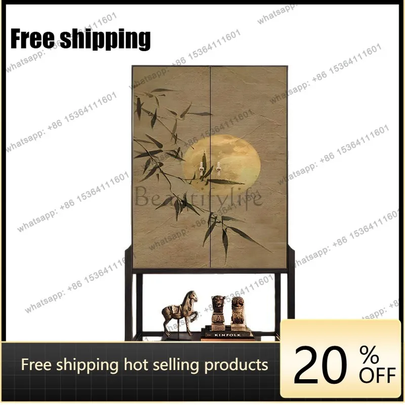 YJ solid wood high-footed bucket cabinet, living room porch cabinet, floor-to-ceiling against the wall