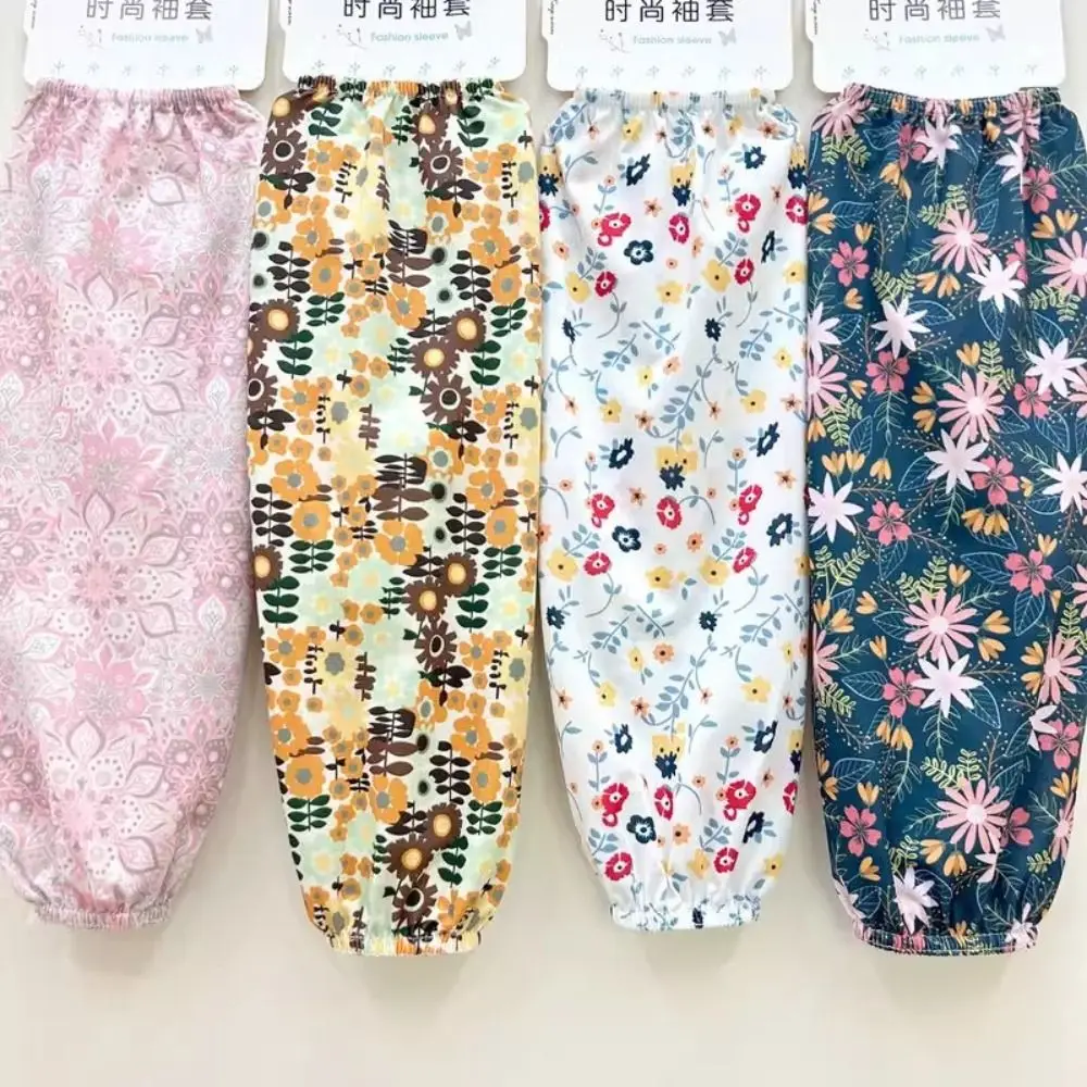 New Fashion Floral Ice Silk Gloves Anti-UV Loose Sunscreen Sleeves Breathable Arm Protectors Riding Driving Sleeves Summer