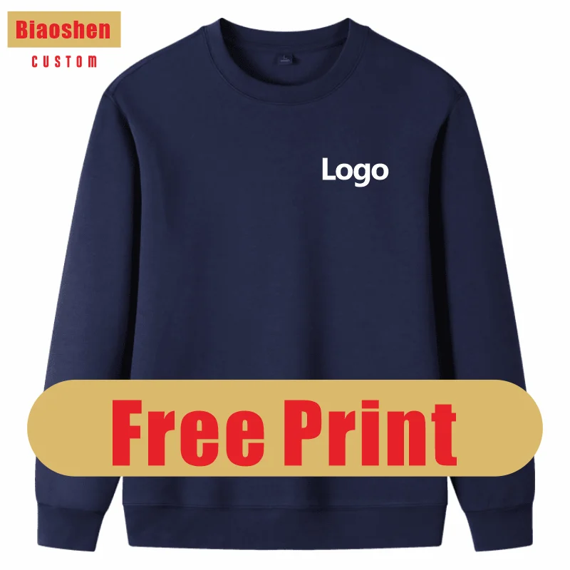 Free Print Cotton Round Neck Sweater Custom Logo Printed Personal Group Brand Embroidery Design Men and Women 9 Colors  Sweater