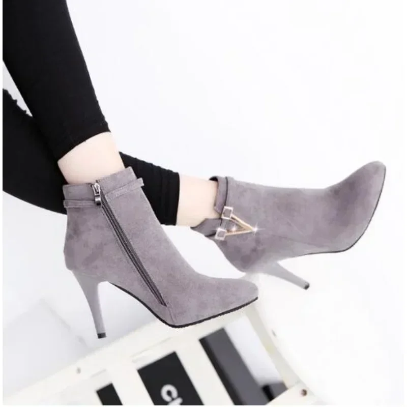 Stiletto Thin Heel Pointed Toe Faux Leather Zipper Sexy Boots Ankle Women Boot Red High Heels 9cm Spring Autumn 40 Boot